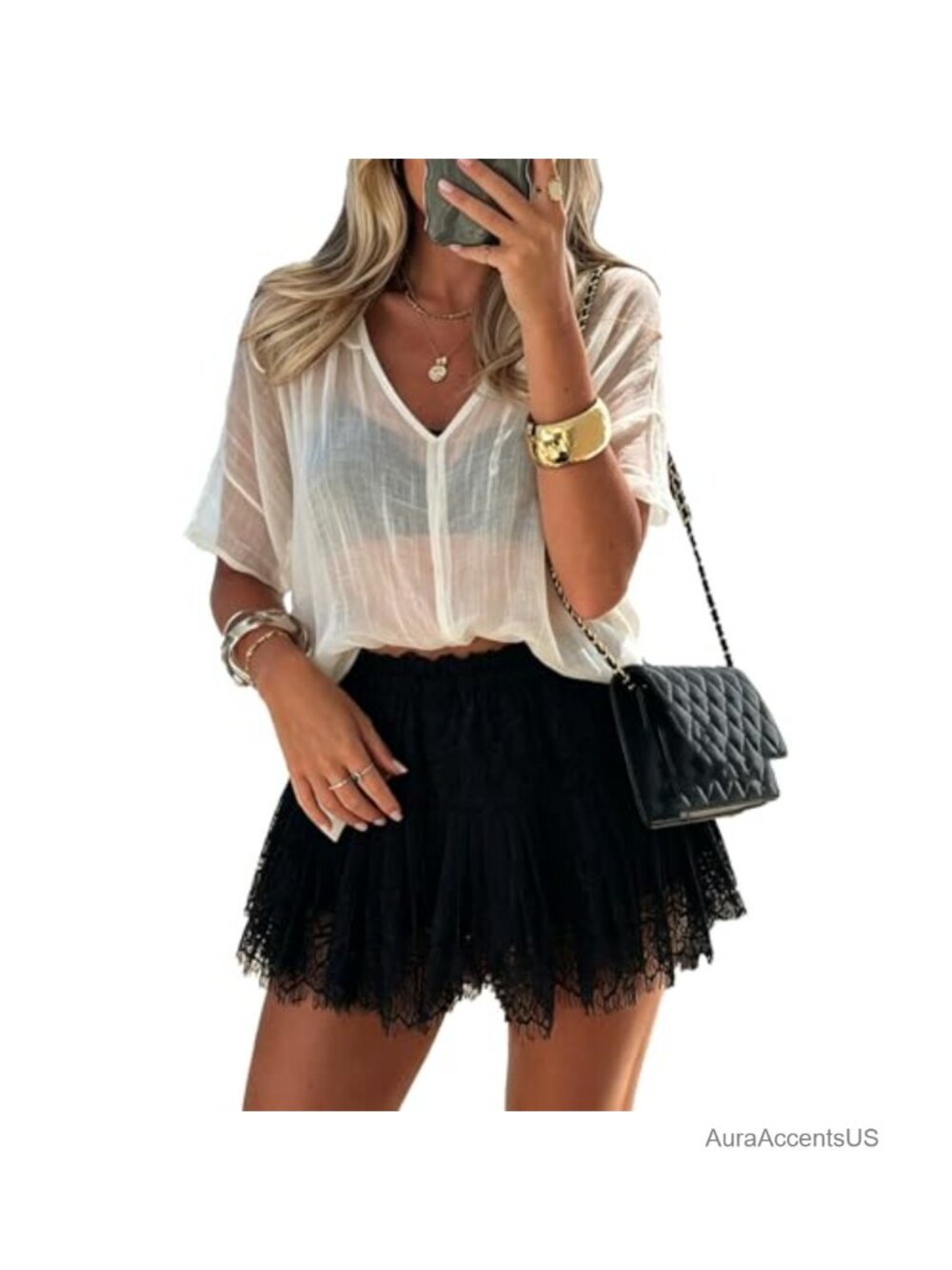 Y2K Lace Ruffle Pleated Mini Skirt for Women